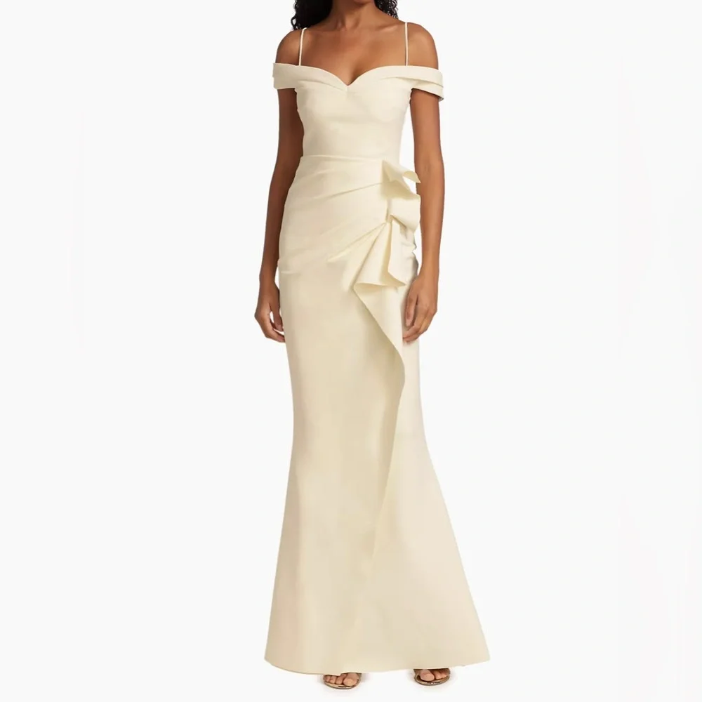 Chiara Boni La Petite Robe Radoslava Off-The-Shoulder Wrap Cream Gown Size 4 - Picture 2 of 12